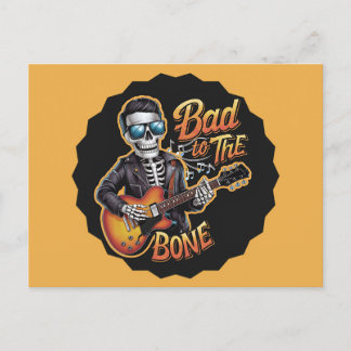 Cool Skeleton Bad to the Bone with Guitar Holiday Postcard