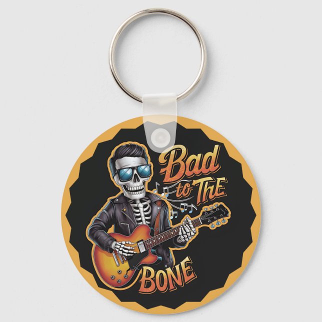 Cool Skeleton Bad to the Bone with Guitar Key Ring (Front)