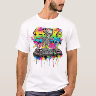 Cool Skeleton DJ Graffiti Style T-Shirt