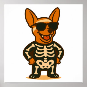 Cool skeleton dog Halloween poster, cute puppy ill Poster