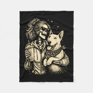 Cool Skeleton Girl With Dog - Gothic Pet Lover Fleece Blanket