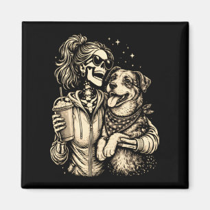 Cool Skeleton Girl With Dog - Gothic Pet Lover Magnet