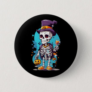 Cool Skeleton in a Top Hat Halloween 6 Cm Round Badge