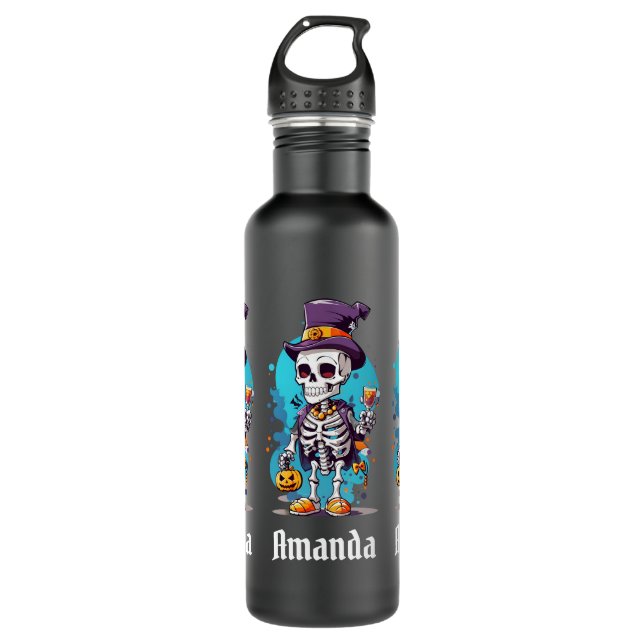 Cool Skeleton in a Top Hat Halloween 710 Ml Water Bottle (Front)
