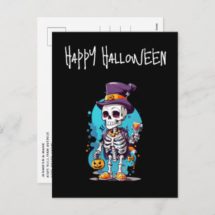 Cool Skeleton in a Top Hat Halloween Holiday Postcard