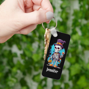 Cool Skeleton in a Top Hat Halloween Key Ring