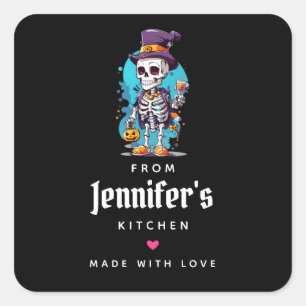 Cool Skeleton in a Top Hat Halloween Kitchen Square Sticker