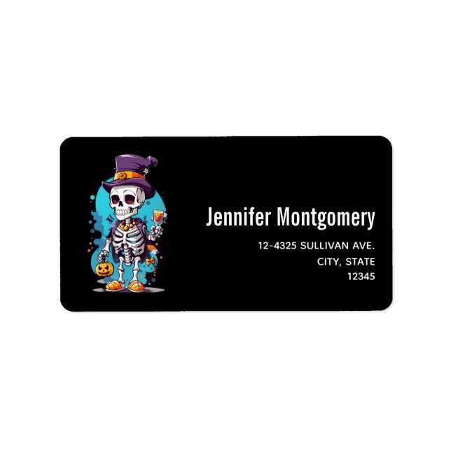 Cool Skeleton in a Top Hat Halloween Label (Front)