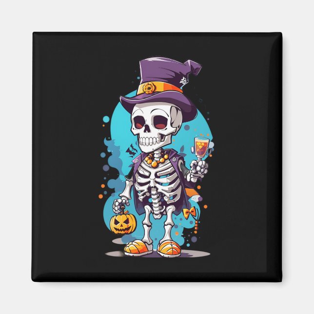 Cool Skeleton in a Top Hat Halloween Magnet (Front)