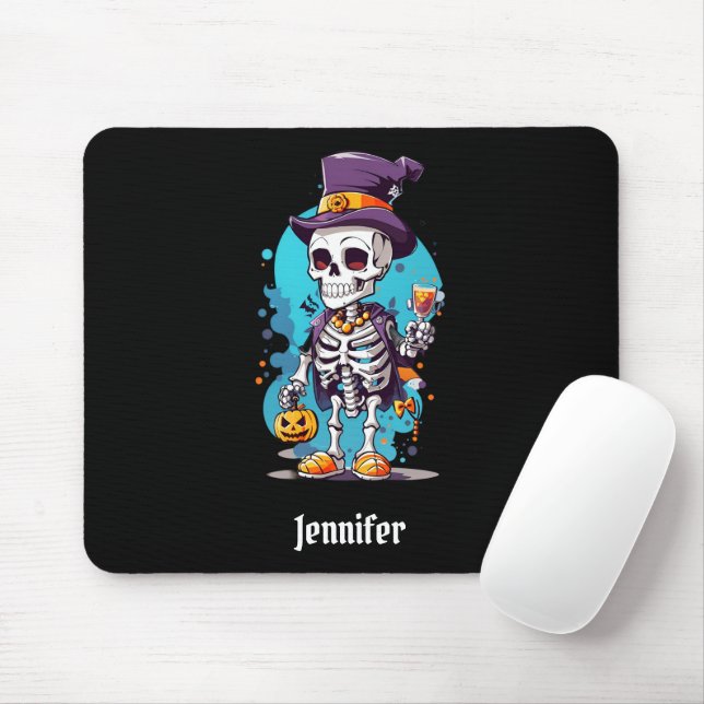 Cool Skeleton in a Top Hat Halloween Mouse Mat (With Mouse)