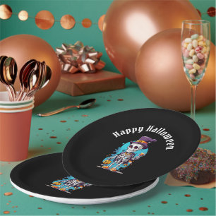 Cool Skeleton in a Top Hat Halloween Paper Plate