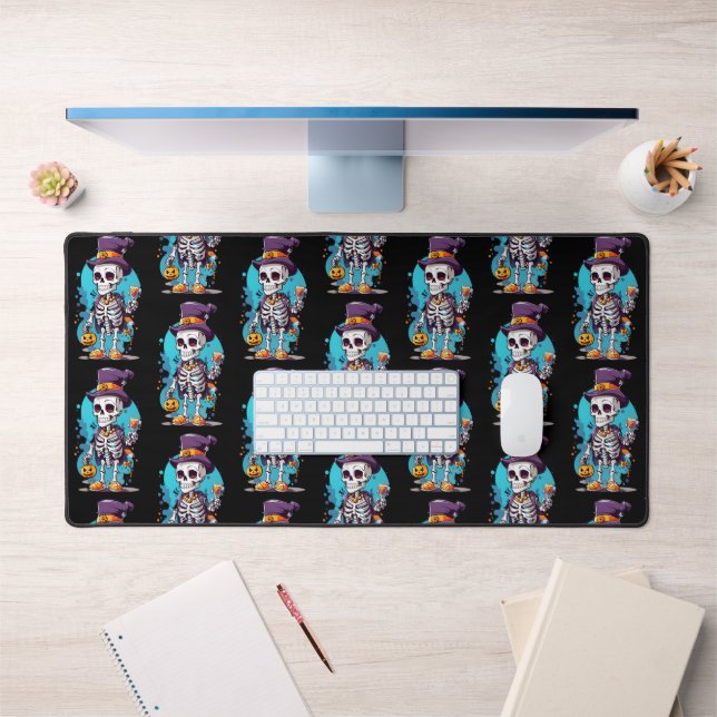 Cool Skeleton in a Top Hat Halloween Pattern Desk Mat (Office 1)