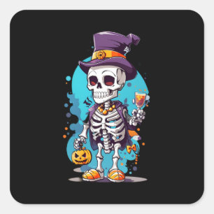 Cool Skeleton in a Top Hat Halloween Square Sticker