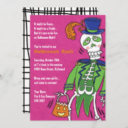 Cool Skeleton Invitation for Halloween Party Pink