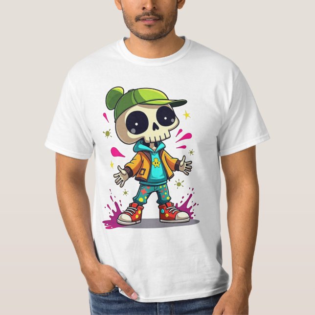 Cool Skeleton Kid – Colour Splash Streetwear  T-Shirt (Front)