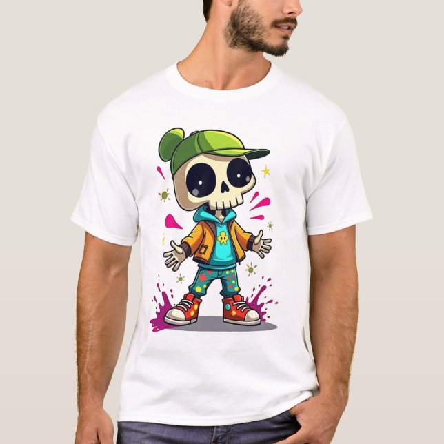 Cool Skeleton Kid – Colour Splash Streetwear Tee (Front)