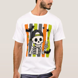 Cool Skeleton Peace Sign Halloween T-Shirt