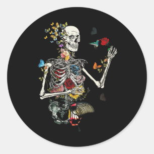 Cool Skeleton Plant Nature Flower Halloween Classic Round Sticker