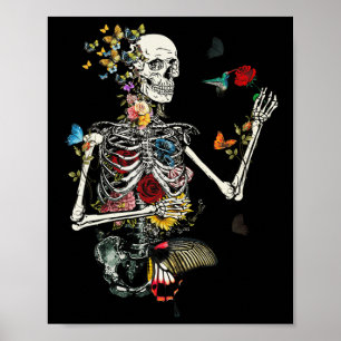 Cool Skeleton Plant Nature Flower Halloween Poster