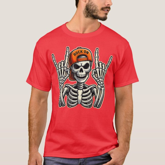Cool Skeleton Rocker Skater Cap Halloween Punk Roc T-Shirt (Front)