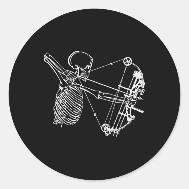 Cool Skeleton With Bow Skull Archery Hunting Gift  Classic Round Sticker (Front)