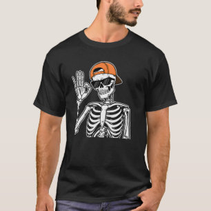 Cool Skeleton with Orange Cap Hip-Hop Halloween T-Shirt
