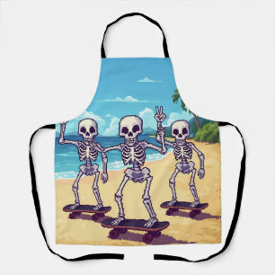 Cool Skeletons At The Beach Design Apron