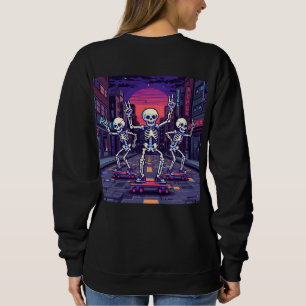 Cool Skeletons In The City Vaporwave Style Design Sweatshirt