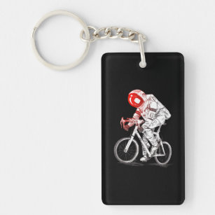 Cool Sketch Drawing Astronaut Rides a Bike Space Key Ring