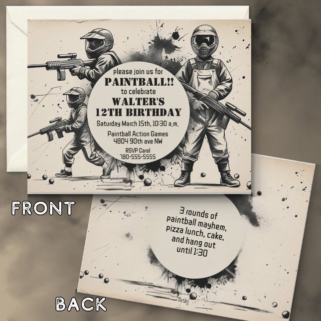 Cool Sketch Paintball Childs Birthday Party  Invitation (Creator Uploaded)