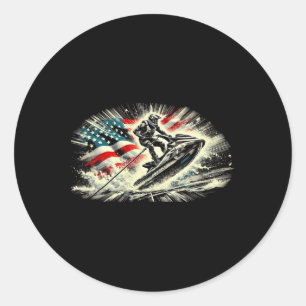 Cool Ski For Men Women Skiers Us American Flag Jet Classic Round Sticker