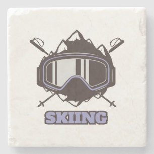 Cool Ski Helmet Stone Coaster