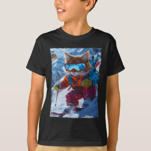 Cool Skiing Cat Funny Winter Snow Mountain Adventu T-Shirt