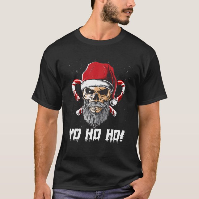 Cool-Skull Beard Santa Pirate Christmas Jolly Roge T-Shirt (Front)