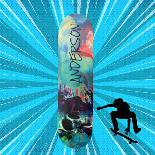 Cool Skull Blue Personalised  Skateboard