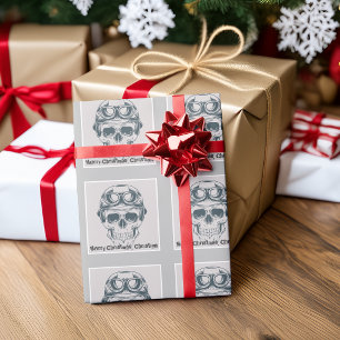 Cool Skull Merry Christmas Name Wrapping Paper