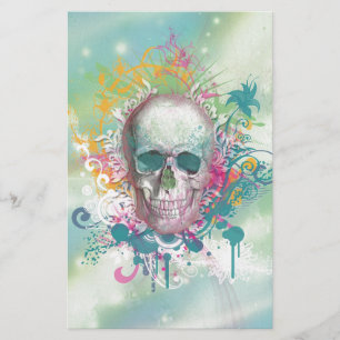 cool skull splatters swirls vintage floral frame
