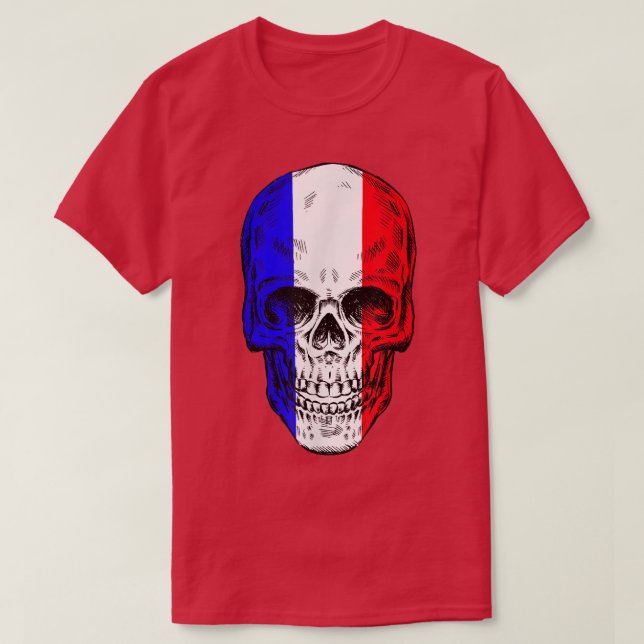 Cool Skull with French Flag T-Shirt Copy (Design Front)