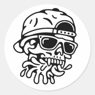 Cool Skull with Sunglasses and Backward Cap Classic Round Sticker