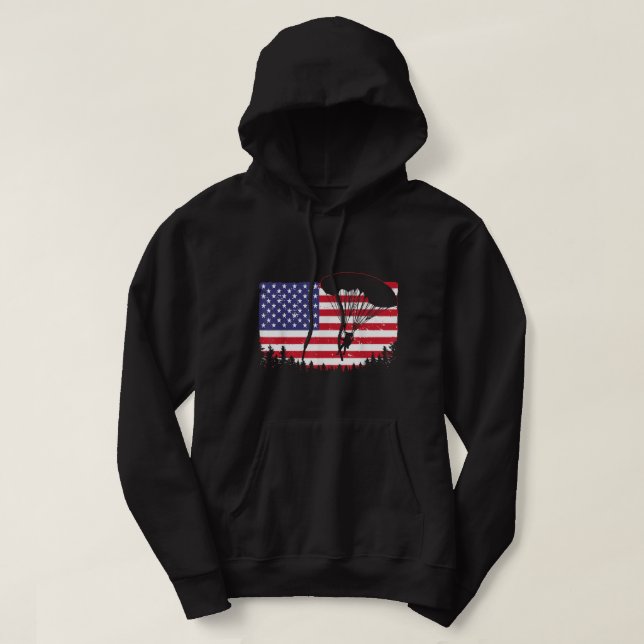 Cool Skydiving Art Men Women Skydiver American Fla Hoodie (Design Front)