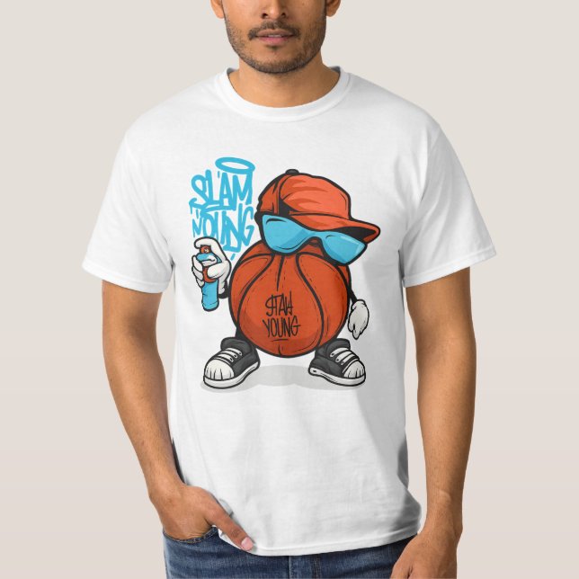 Cool Slam Dunk Basketball Graffiti Cartoon T-Shirt (Front)