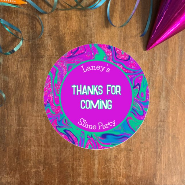 Cool Slime Birthday Party Thank You Favour Sticker (Customize this template for party favor thank you gifts. Bright groovy purple n aqua slime party
)