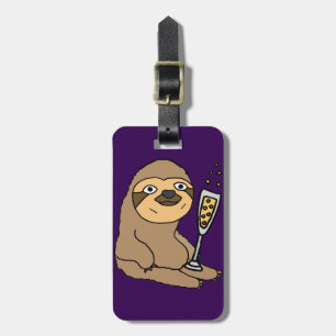 Cool Sloth Drinking Champagne Cartoon Luggage Tag