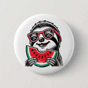 Cool Sloth Eating Watermelon 6 Cm Round Badge