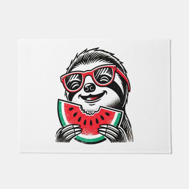 Cool Sloth Eating Watermelon Doormat (Front)