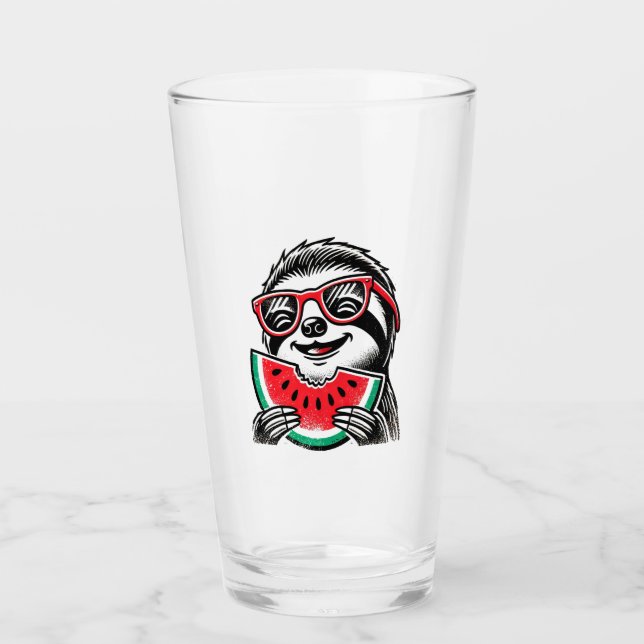Cool Sloth Eating Watermelon Glass (Front)