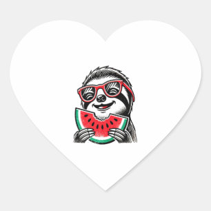 Cool Sloth Eating Watermelon Heart Sticker