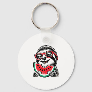 Cool Sloth Eating Watermelon Key Ring
