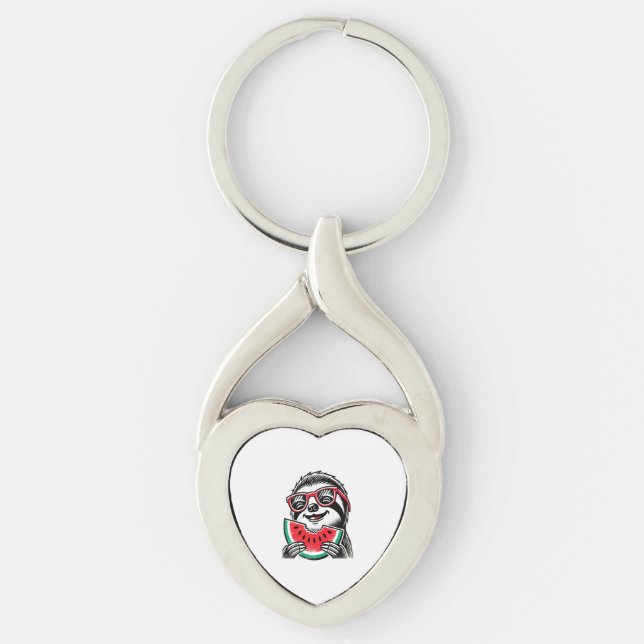 Cool Sloth Eating Watermelon Key Ring (Front)