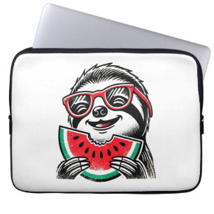 Cool Sloth Eating Watermelon Laptop Sleeve
